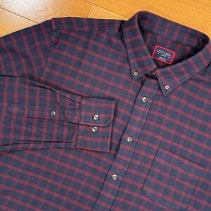 UNTUCKit Rully Navy Burgundy Plaid Flannel Shirt Mens Large Reg Fit